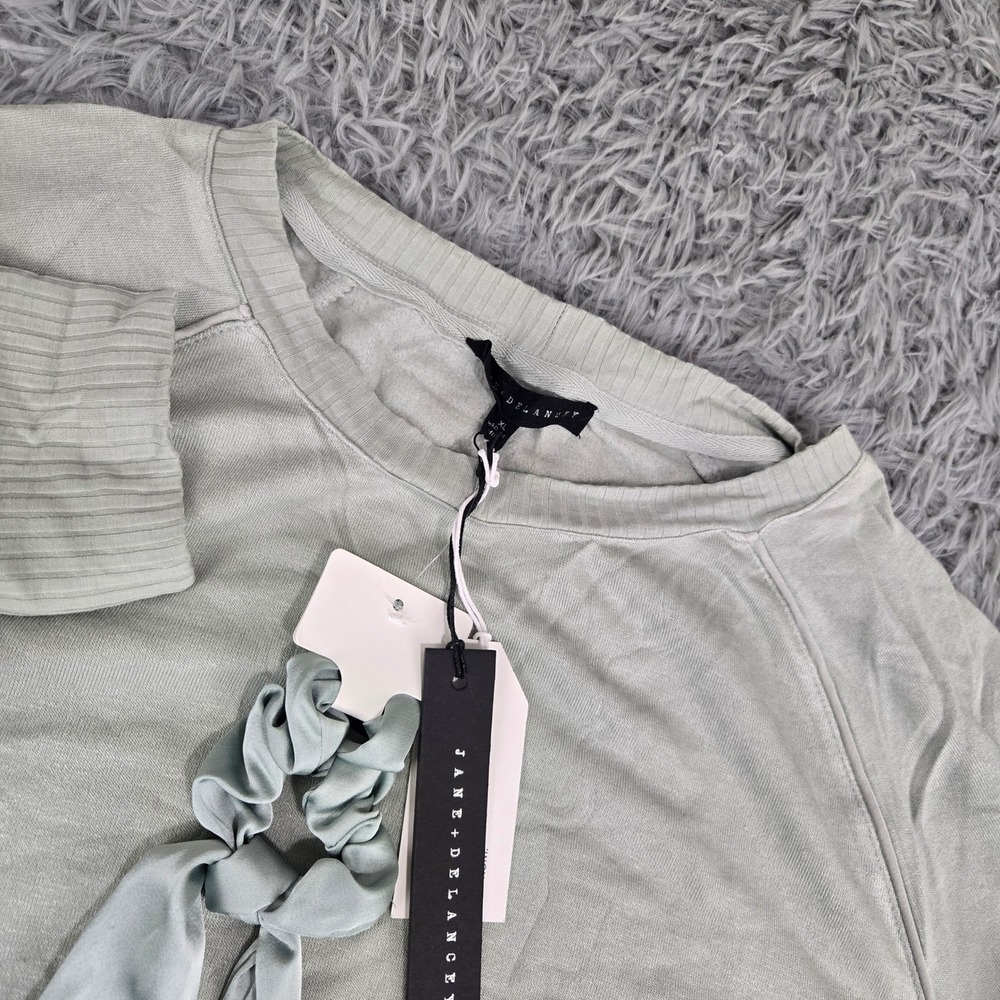 Jane + Delancey Sweatshirt Women XL Sage Green NEW Ribbed Raglan‎ Scrunchie Set